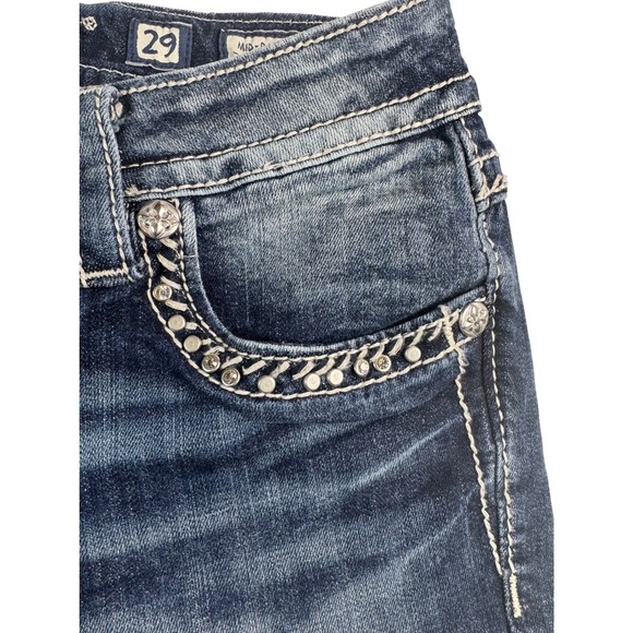 Miss Me Women's Y2K Dark Wash Mid-Rise Skinny Jeans Embellished Pockets Size 29 - Picture 4 of 11